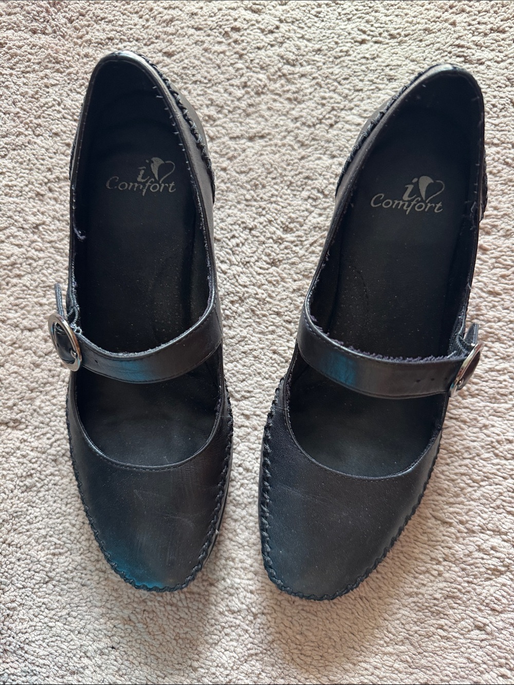 i♥Comfort Black Mary Jane-Style Flats with Buckle Strap